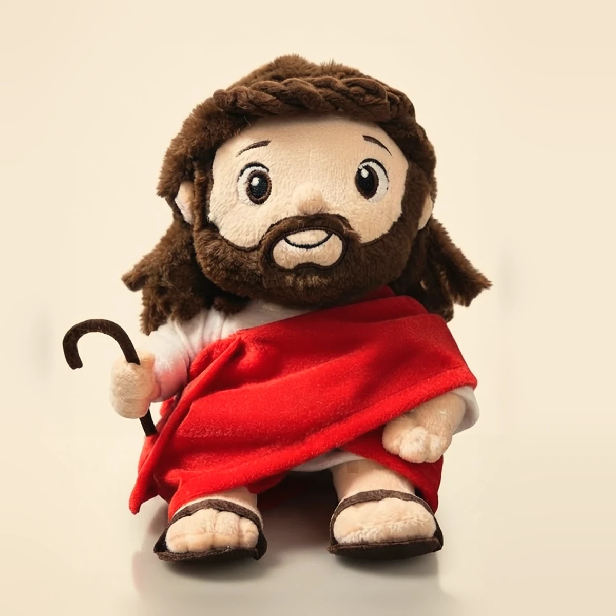 Finished custom Jesus plush toy made in India, photographed in the studio