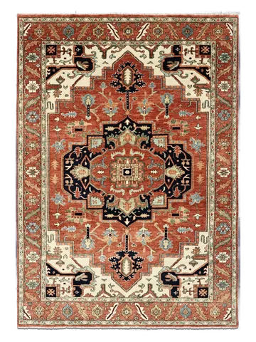 Rust rug with a navy medallion