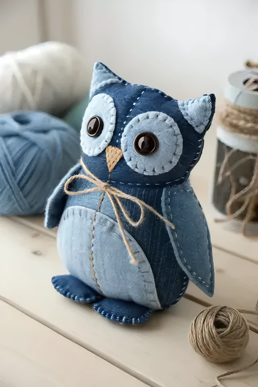 Denim owl plush