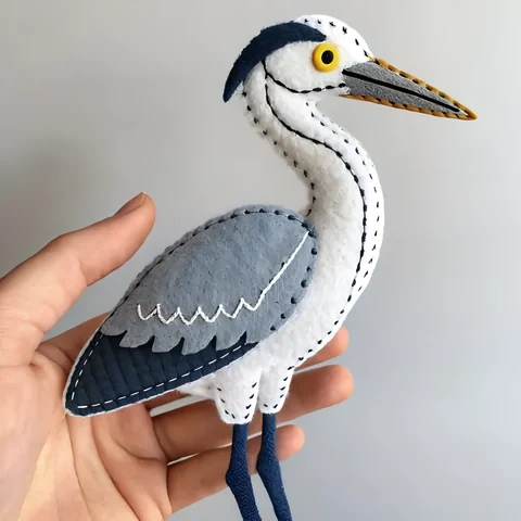 Stitched heron soft toy