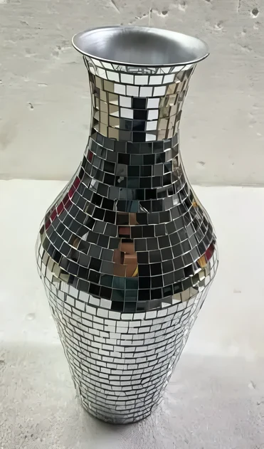 Silver mirror mosaic vase