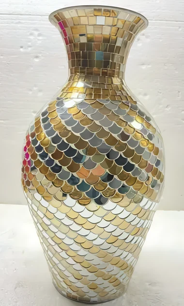 Gold and silver swirl mosaic vase